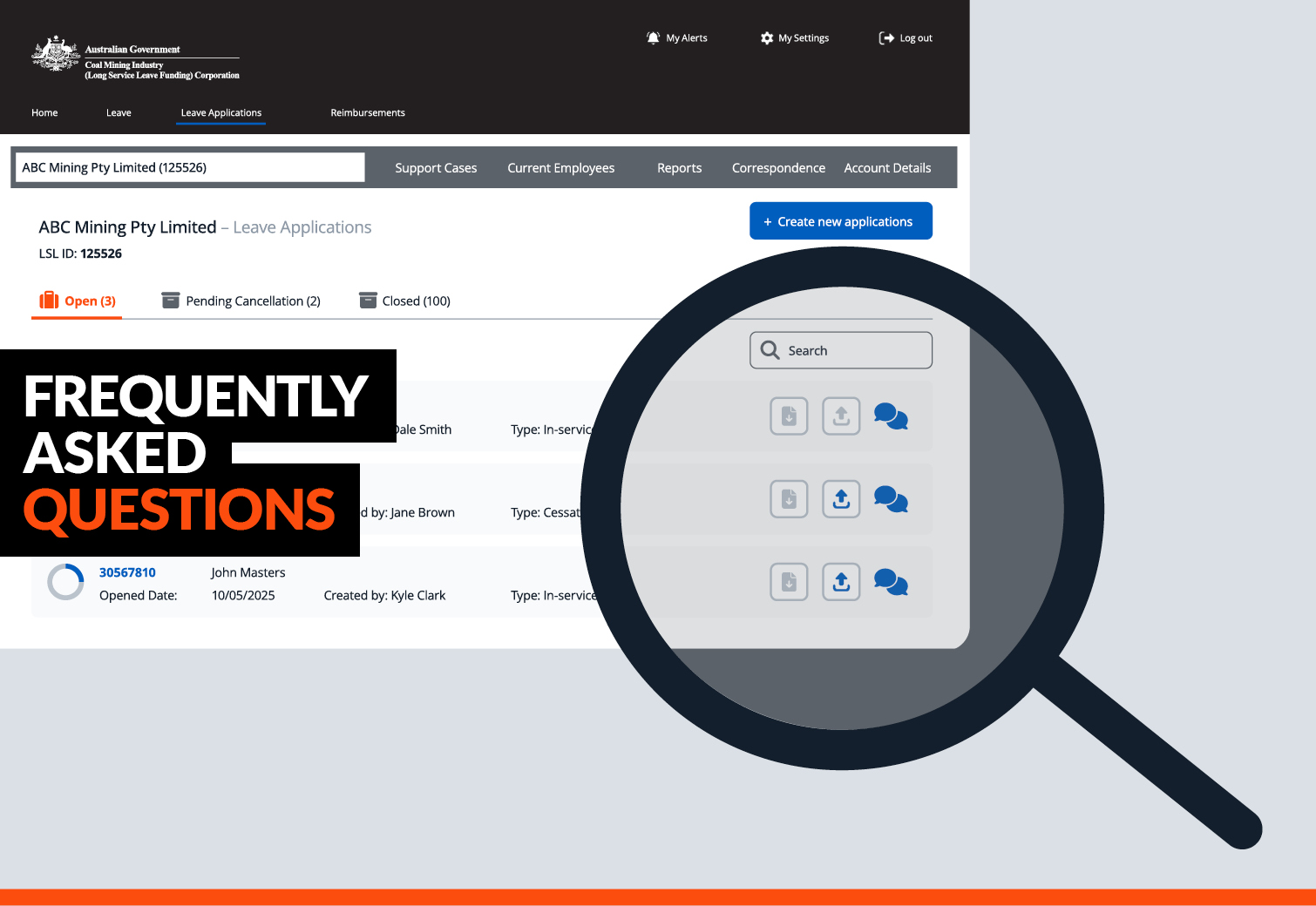 Frequently asked questions regarding the Digital Leave Applications process. A zoomed in image from the Digital Leave Application process for Frequently Asked Questions