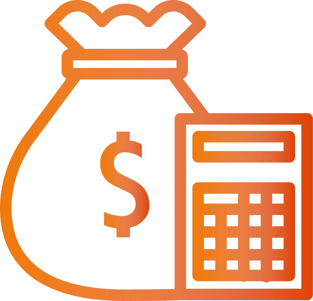 Calculator with money bag.